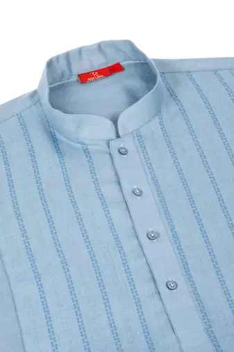 cotton zari striped mandarin collar blue kurta and pyjama