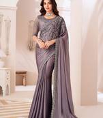 Georgette satin lilac embroidered saree