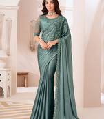 Georgette satin teal embroidered saree