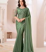 Georgette satin green embroidered saree