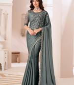 Georgette satin grey embroidered saree
