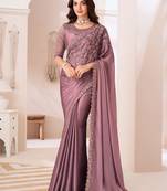 Georgette satin onion pink embroidered saree
