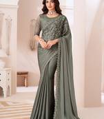 Georgette satin silver embroidered saree