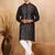 Floral embroidered mandarin collor cotton black kurta with trouser