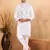 Floral embroidered mandarin collor cotton white kurta with trouser