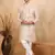 Floral embroidered mandarin collor cotton beige kurta with trouser