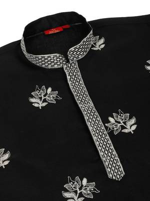 Mandarin collor embroidered cotton black kurta with trouser 4
