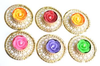 Water Floating Floral Ornate Metallic Centre Wax interchangable and Refill Diwali Diya 1
