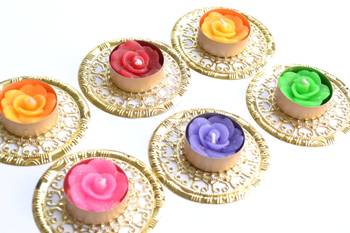 Water Floating Floral Ornate Metallic Centre Wax interchangable and Refill Diwali Diya 3
