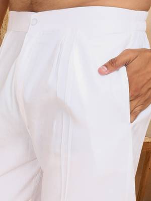 Men linen ethnic motifs embroidered black kurta with beige salwar 5