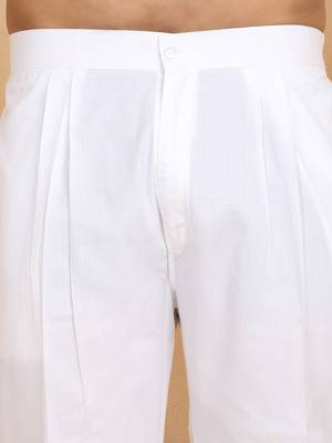 Men linen ethnic motifs embroidered white kurta with beige salwar 5