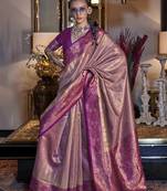 Pink color weaving zari work tissue silk trendy saree