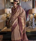 Light brown color weaving zari work tissue silk trendy saree