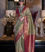 Light green color weaving zari work tissue silk trendy saree