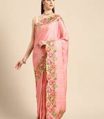 Designer pink linen blend saree