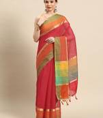 Designer red cotton saree