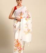 Designer white cotton saree