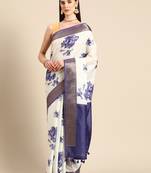 Designer white silk saree