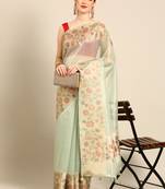 Designer blue organza saree