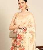 Designer cream silk saree