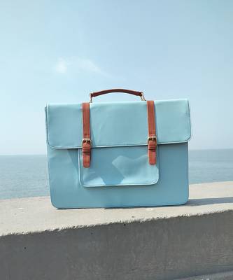 Sky blue and tan verde lakshya laptop bag bag 1