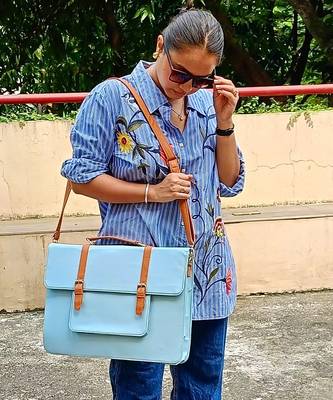 Sky blue and tan verde lakshya laptop bag bag 3