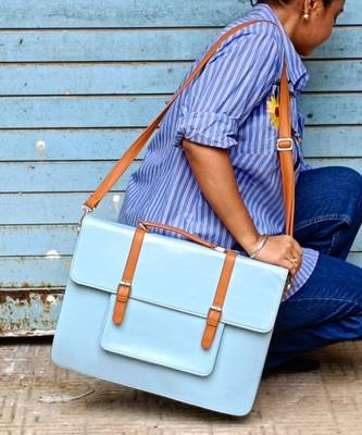 Sky blue and tan verde lakshya laptop bag bag 4