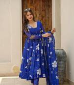Blue  COLOUR DIGITAL PRINT GEORGETTE FABRIC PARTY WEAR FULLY STITCHED GOWN SET