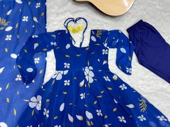 Blue  COLOUR DIGITAL PRINT GEORGETTE FABRIC PARTY WEAR FULLY STITCHED GOWN SET 5
