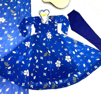 Blue  COLOUR DIGITAL PRINT GEORGETTE FABRIC PARTY WEAR FULLY STITCHED GOWN SET 6