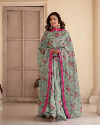 Multi Colour Chinnon Silk Wedding Wear Fully Stitched Anarkaly gown Set 1
