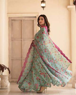 Multi Colour Chinnon Silk Wedding Wear Fully Stitched Anarkaly gown Set 3