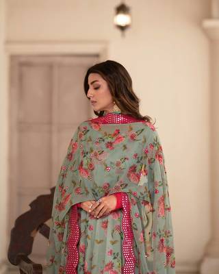 Multi Colour Chinnon Silk Wedding Wear Fully Stitched Anarkaly gown Set 4