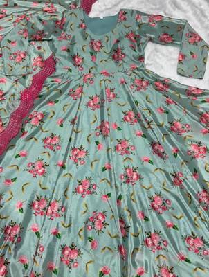 Multi Colour Chinnon Silk Wedding Wear Fully Stitched Anarkaly gown Set 6