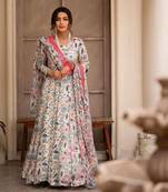 Multi Colour Chinnon Silk Wedding Wear Fully Stitched Anarkaly gown Set