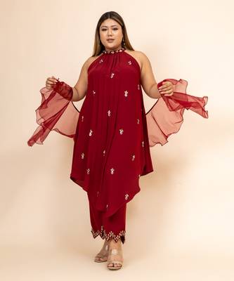 Husna maroon halter neck co-ord set 2