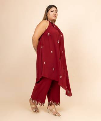 Husna maroon halter neck co-ord set 3