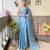 Sky blue designer thread,sequance embroidery work burburry saree with blouse piece