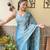 Sky blue designer thread,sequance embroidery work burburry saree with blouse piece