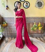 Pink designer embroidery work georgette saree with blouse piece