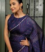 Dark purple chiffon bandhani print sequins lace border saree with unstitched blouse piece