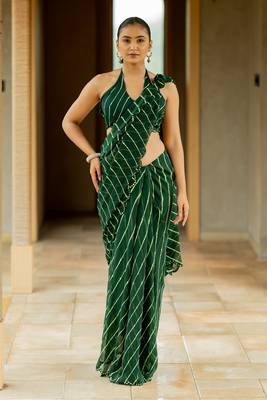 Forest Green Georgette Lace Border Saree 1