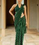 Forest Green Georgette Lace Border Saree