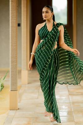 Forest Green Georgette Lace Border Saree 3