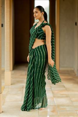 Forest Green Georgette Lace Border Saree 4