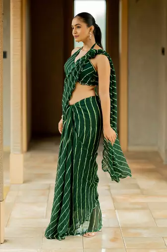 Forest Green Georgette Lace Border Saree