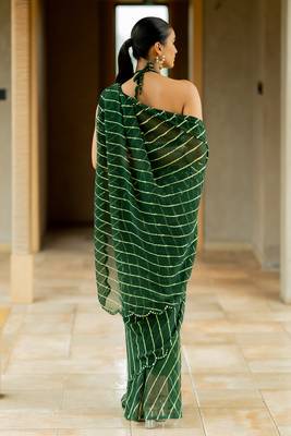 Forest Green Georgette Lace Border Saree 5