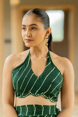 Forest Green Georgette Lace Border Saree 6