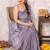 Dusty purple chiffon block print printed saree with unstitched blouse piece