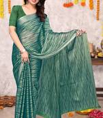 Light dusty green chiffon abstract print printed saree with unstitched blouse piece